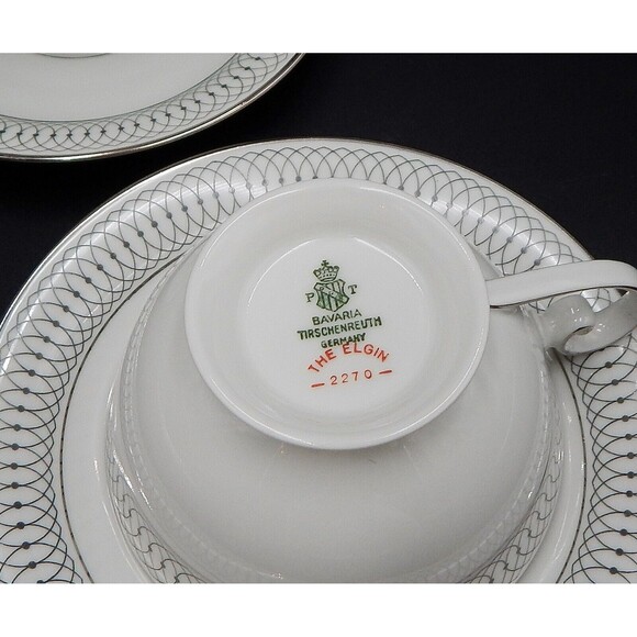 Tirschenreuth Bavaria The Elgin Teacup And Saucer Germany Silver Set of 2 - Picture 5 of 15